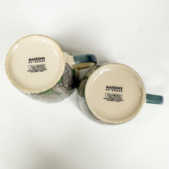 Maisons du Monde France Leaves Motif Green Coffee mugs cups Cappuccino set of 2 - Picture 5 of 5